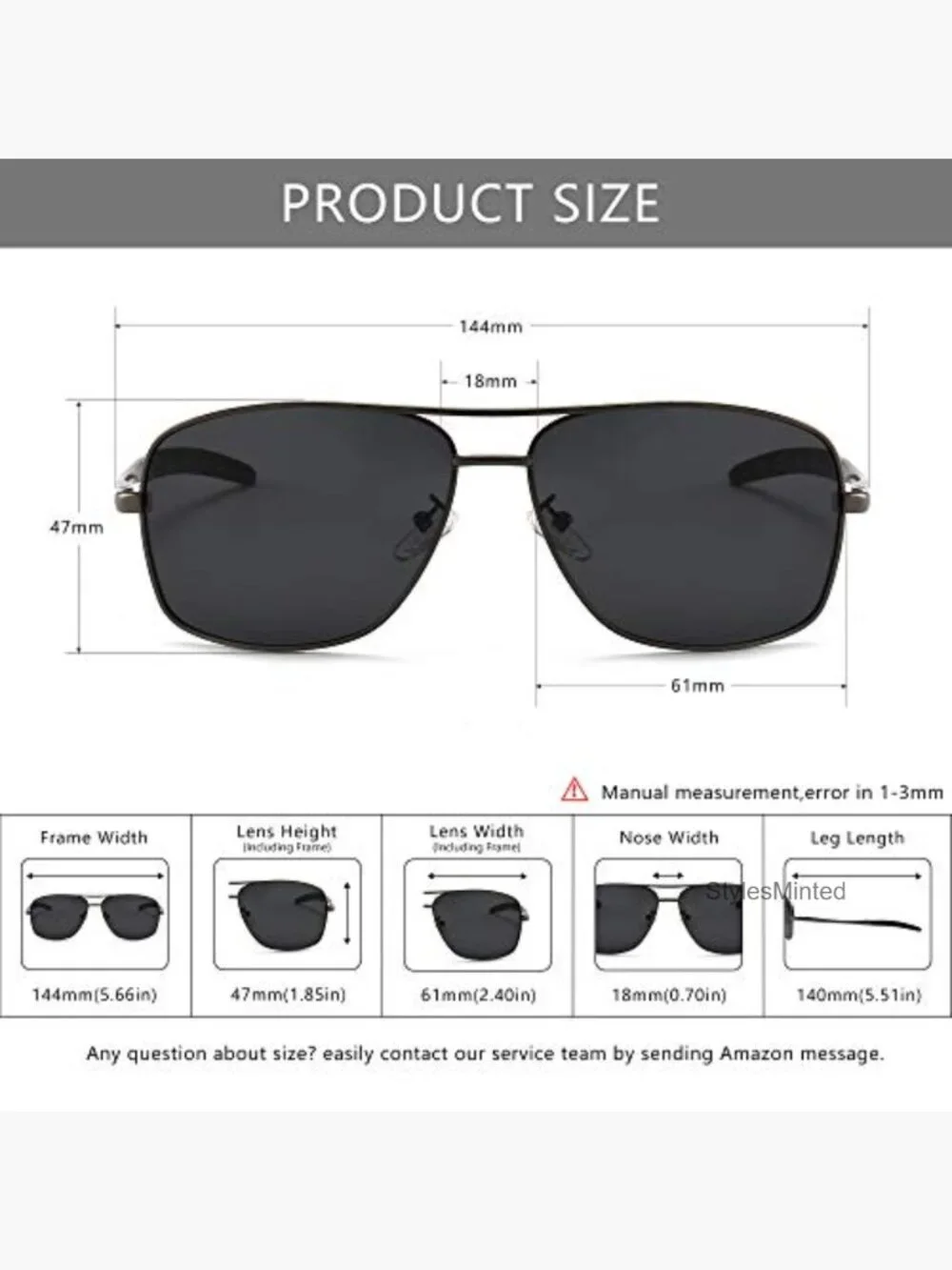 Men's Polarized Square Aviator Sunglasses Metal Frame UV Protection